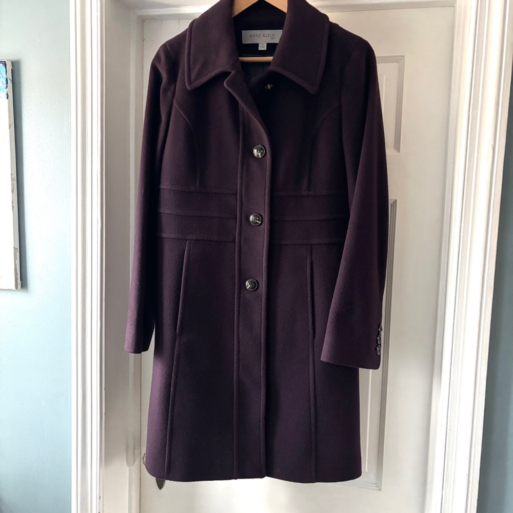 Anne Klein Wool Cashmere Walker Coat Purple Size 4